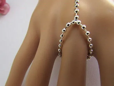 Gold Silver Thin Dressy Hand Chain Bracelet Big Imitation Pearl Bead Net Wrist