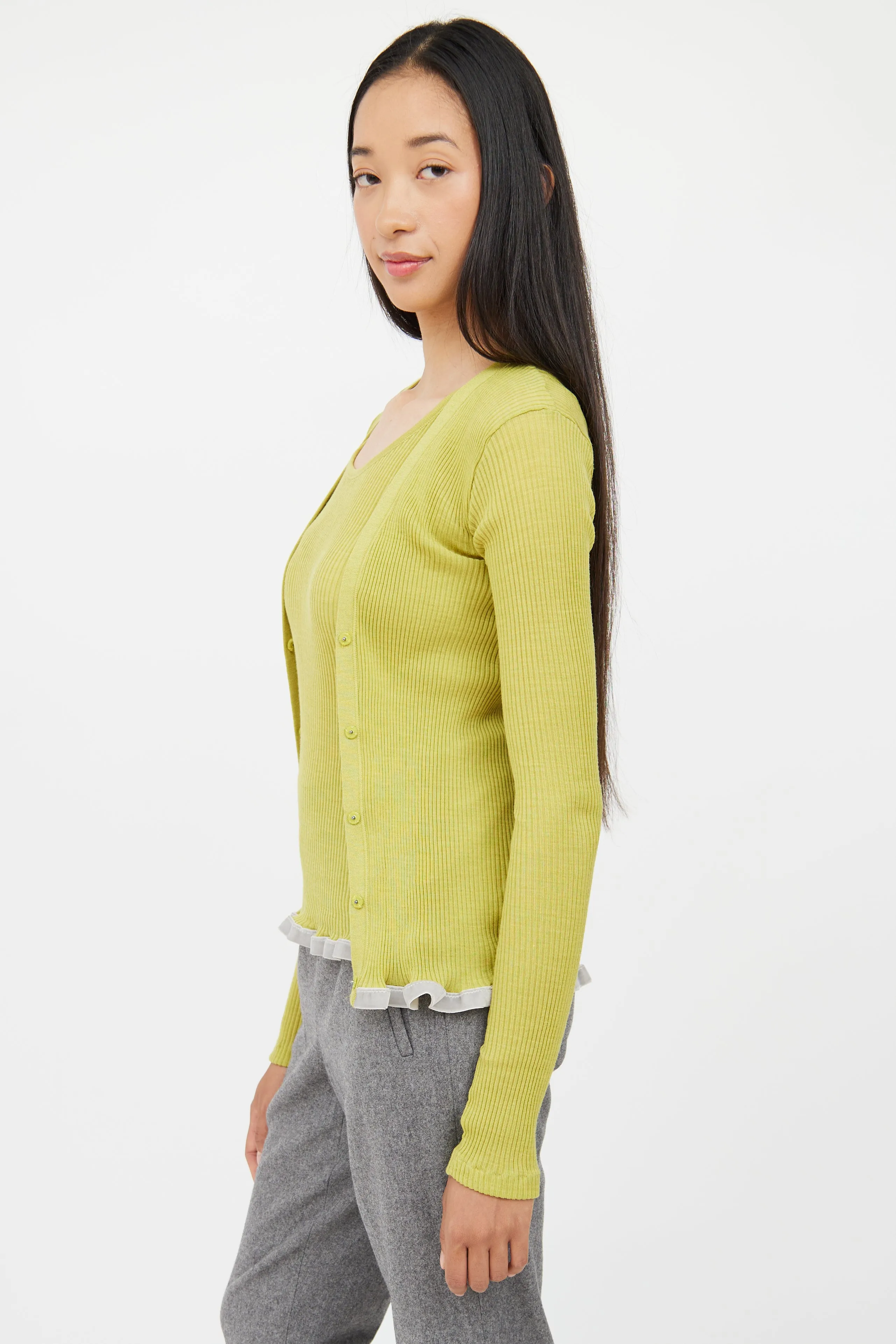 Green Ribbed Cardigan Two Piece Set