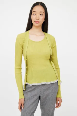 Green Ribbed Cardigan Two Piece Set