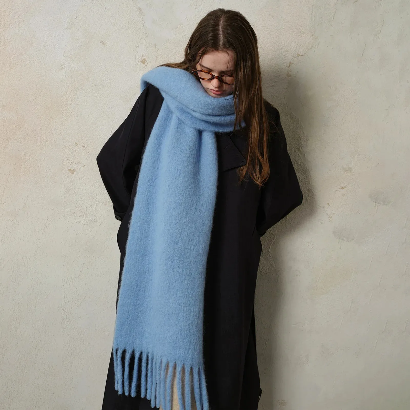 Homemade Classic Wool Blend Solid Tassel Women Winter Warm Thick Scarf