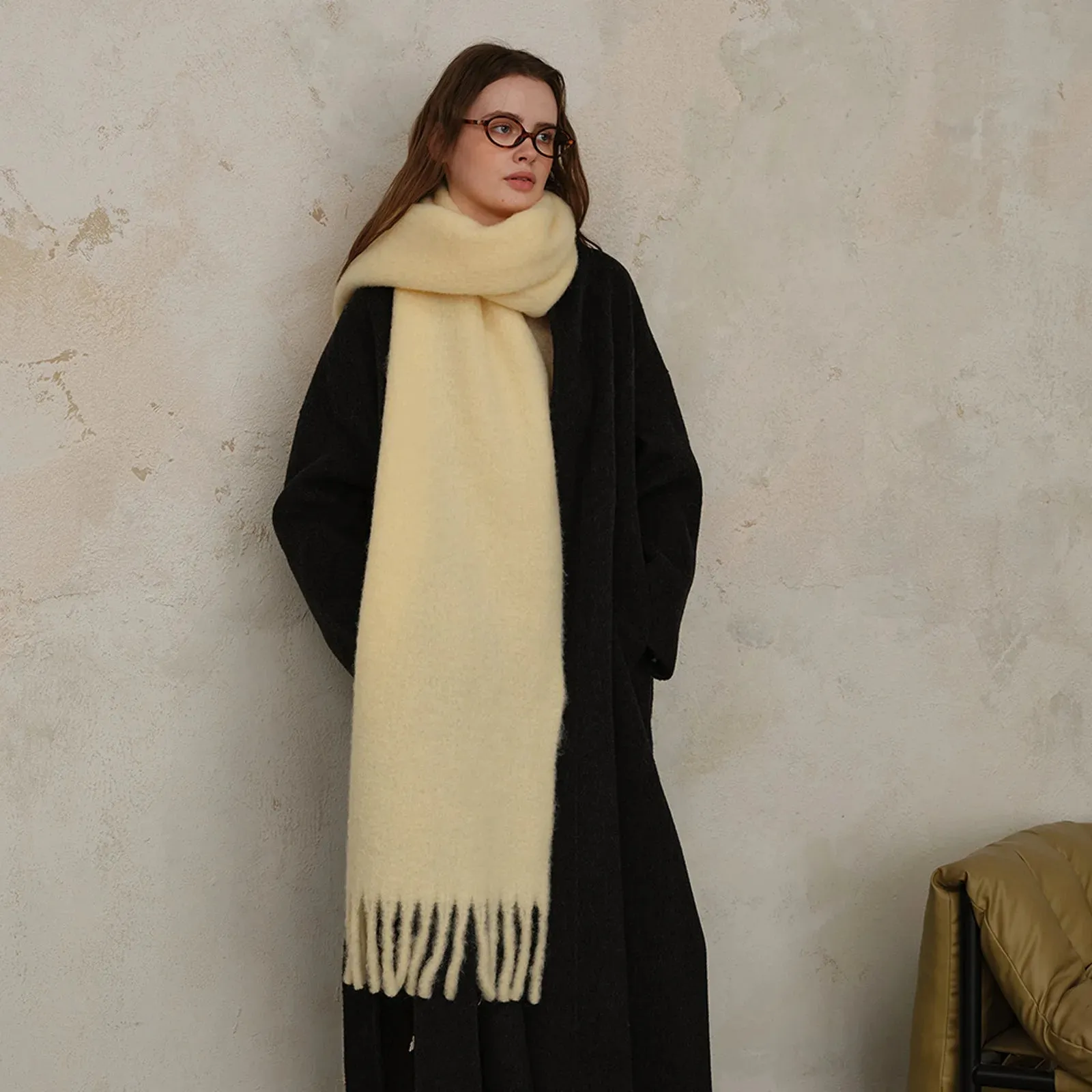 Homemade Classic Wool Blend Solid Tassel Women Winter Warm Thick Scarf