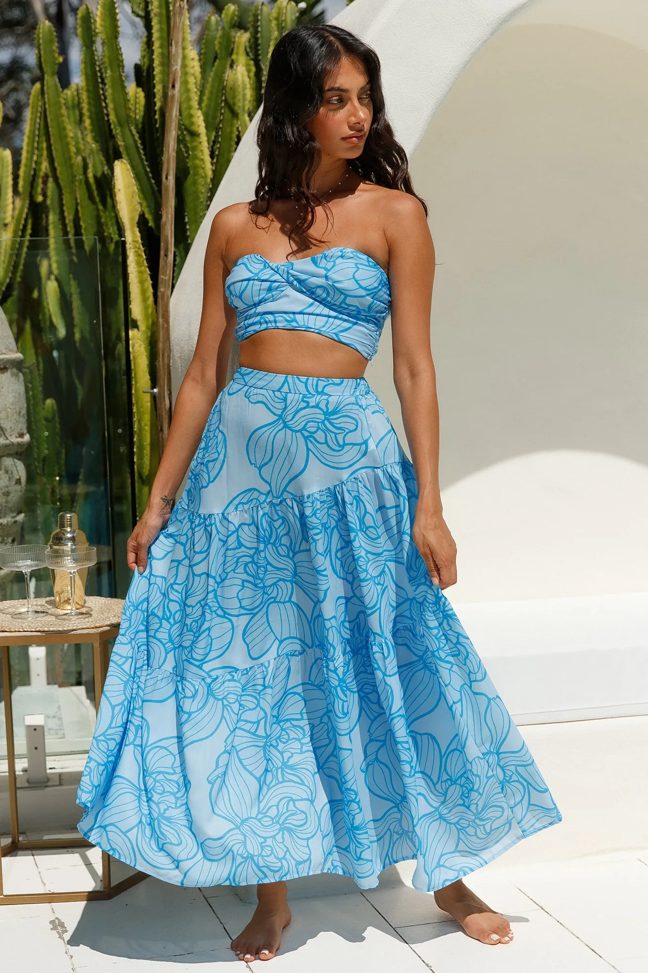 Horizon Waves Maxi Skirt Blue