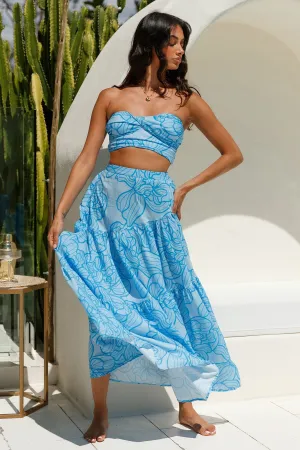 Horizon Waves Maxi Skirt Blue