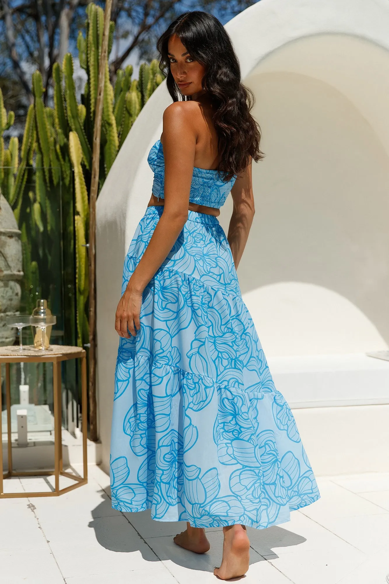 Horizon Waves Maxi Skirt Blue