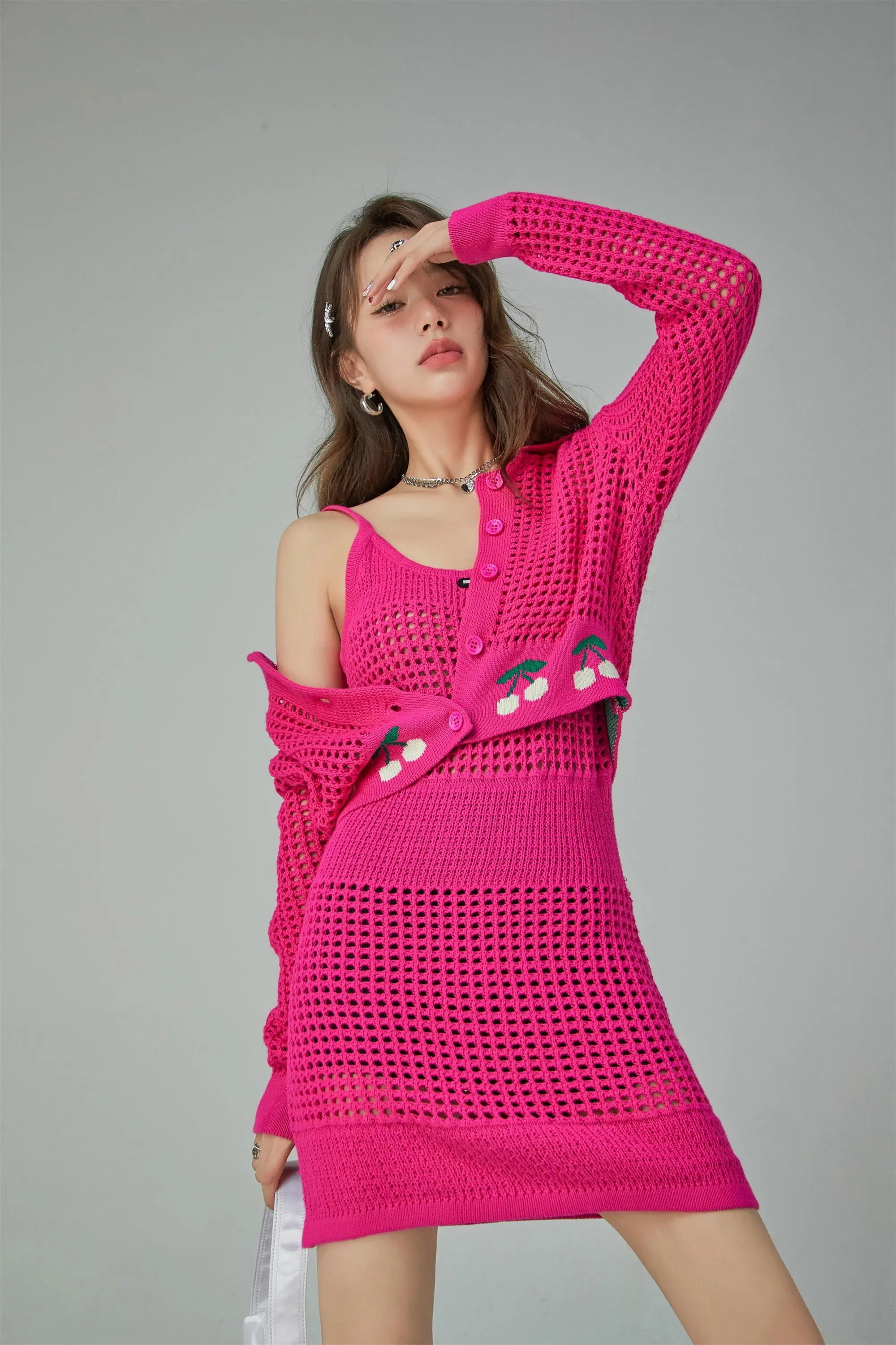 Hot Pink Crochet Mini Dress