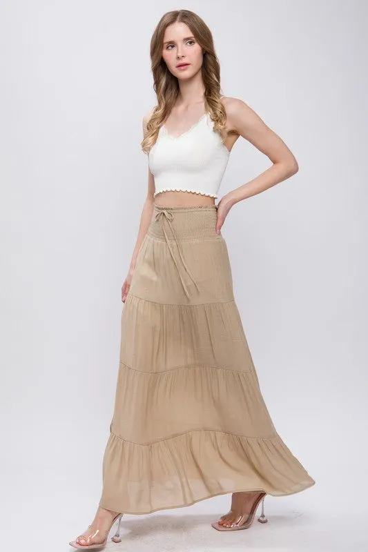 Khaki Smocked Maxi Skirt