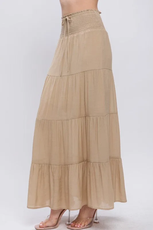 Khaki Smocked Maxi Skirt