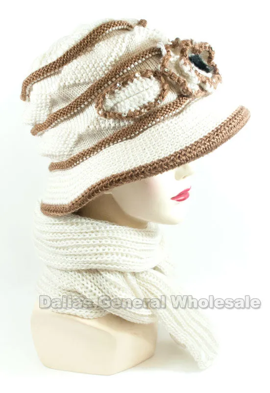 Ladies Knitted Visor Beanie Cap with Scarf Set Wholesale