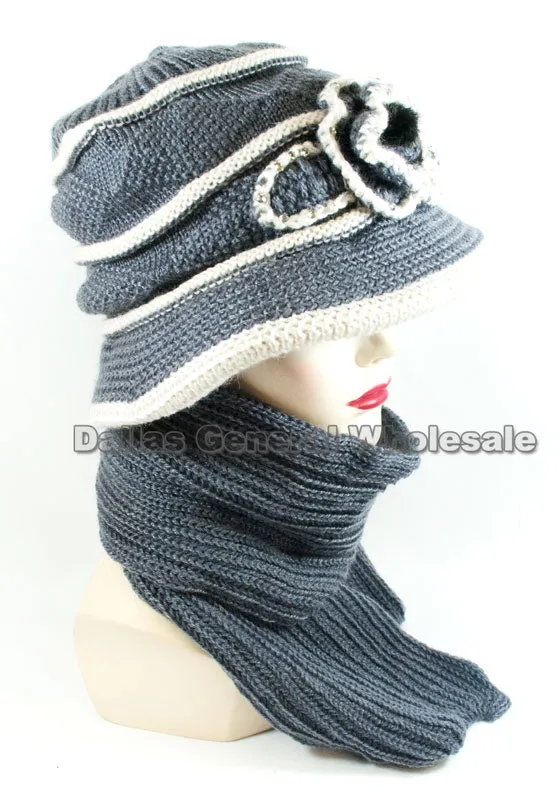 Ladies Knitted Visor Beanie Cap with Scarf Set Wholesale