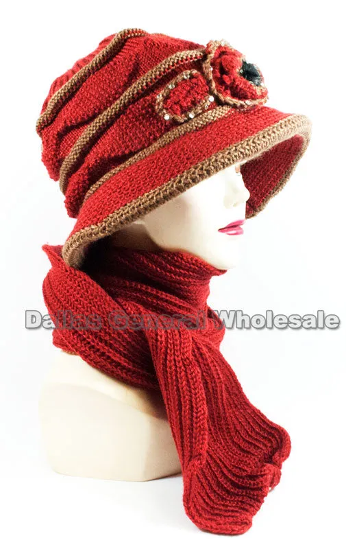 Ladies Knitted Visor Beanie Cap with Scarf Set Wholesale