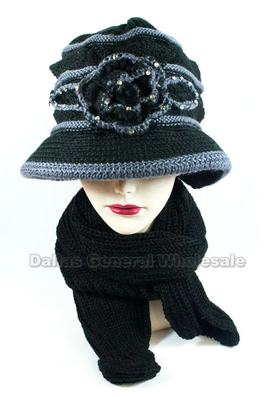 Ladies Knitted Visor Beanie Cap with Scarf Set Wholesale