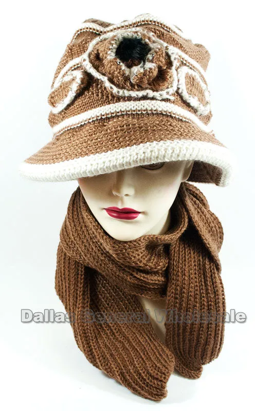 Ladies Knitted Visor Beanie Cap with Scarf Set Wholesale