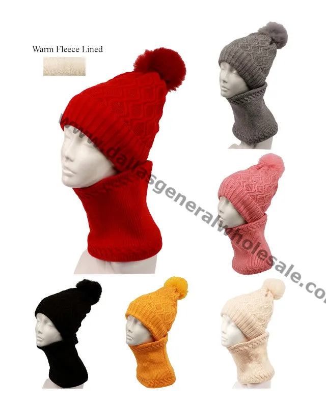 Ladies Matching Beanie Hat with Circle Scarf Set Wholesale