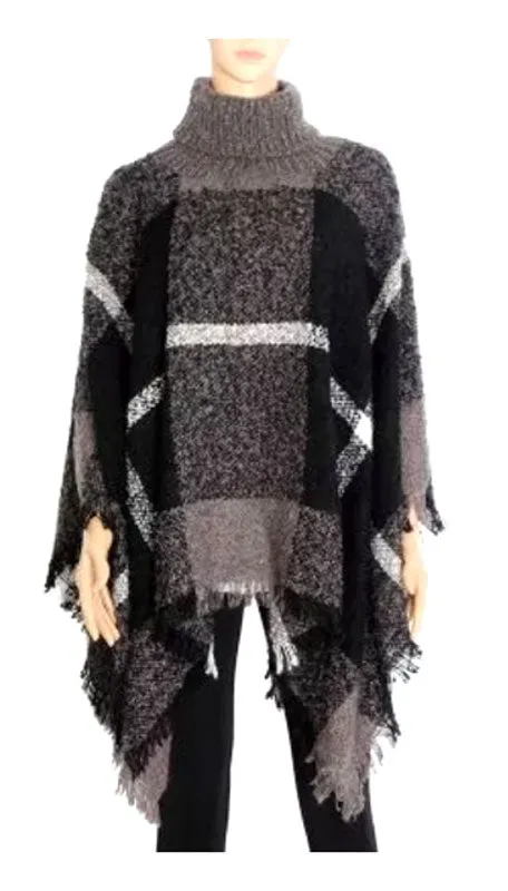 Ladies Plaid Sweater Ponchos Wholesale