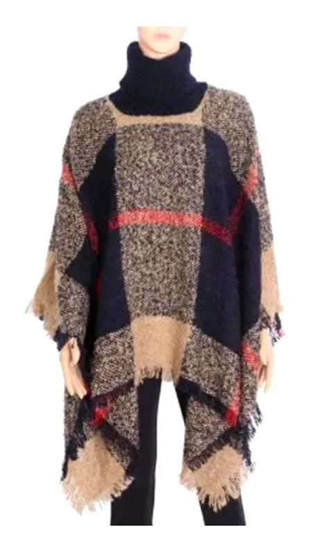 Ladies Plaid Sweater Ponchos Wholesale