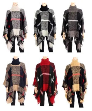 Ladies Plaid Sweater Ponchos Wholesale