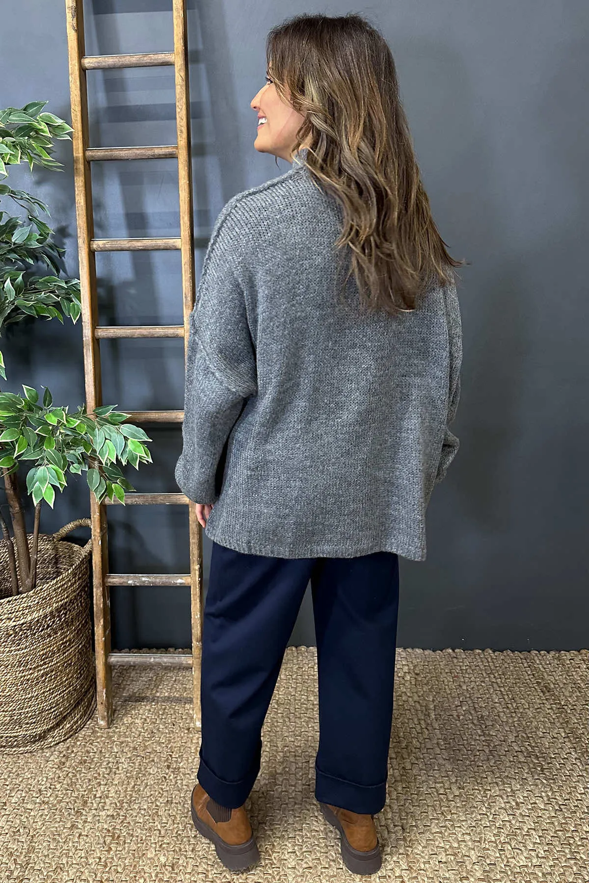 Lainey Pocket Knitted Jumper Mid Grey