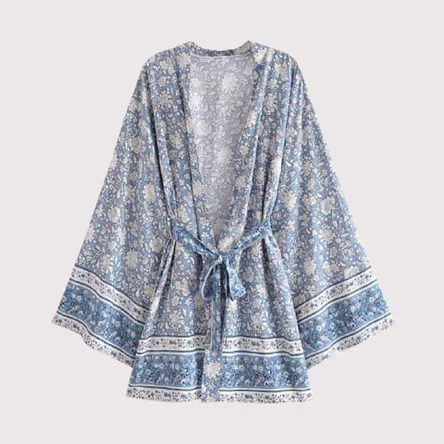 Light Blue Boho Kimono Cardigan