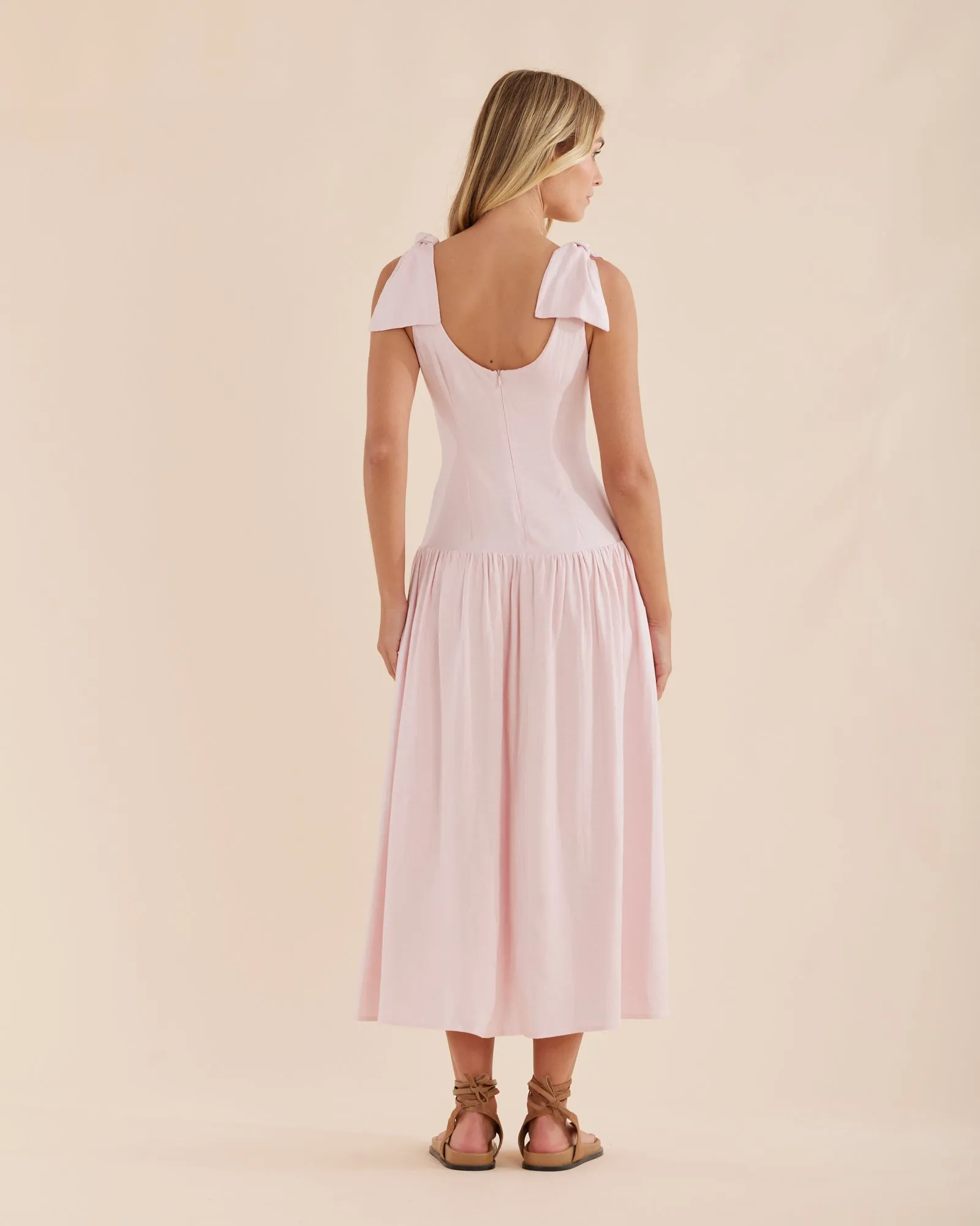 Mavie Bow Linen Maxi Dress - Rosewater