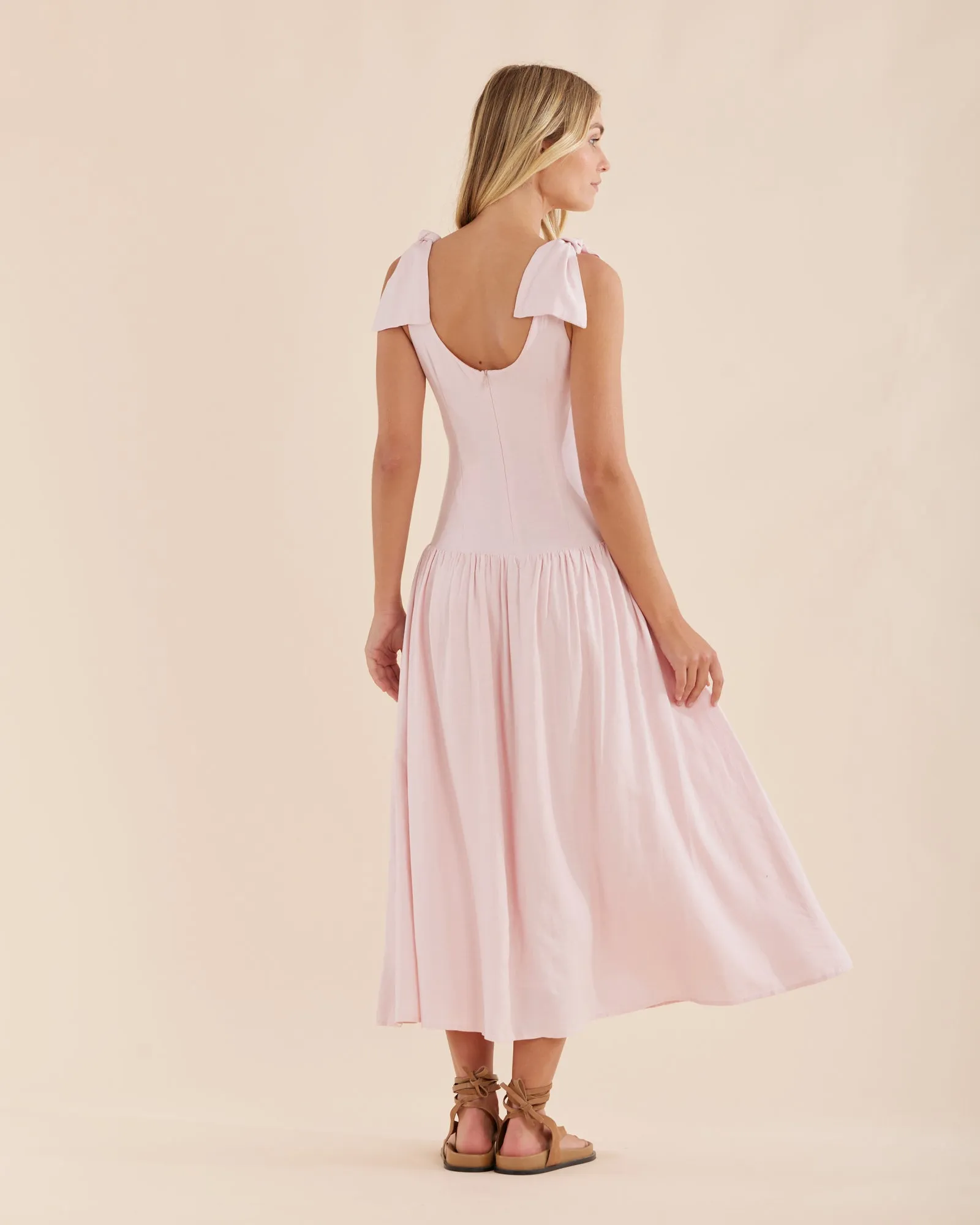 Mavie Bow Linen Maxi Dress - Rosewater