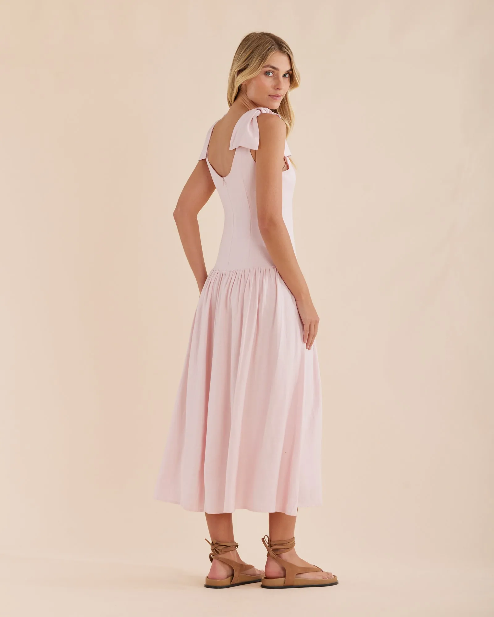 Mavie Bow Linen Maxi Dress - Rosewater