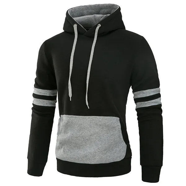 Mens Casual Cotton Hoodies Stylish Stiching Color Front Big Pocket Sport Hooded Tops