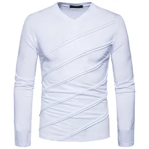 Mens Folding Design Solid Color Casual T-Shirts