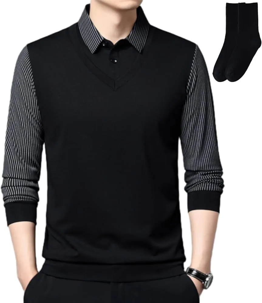 Men's Lapel 2-Piece Long Sleeve Pullover Sweater S3038761