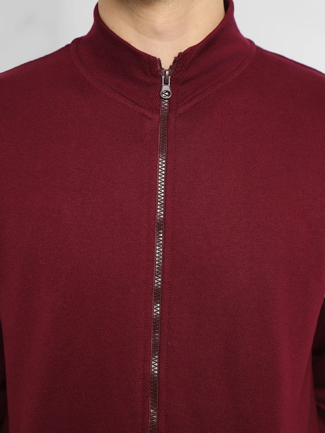 Men's Mock Neck Regular Fit Panelling Maroon Sweatshirt