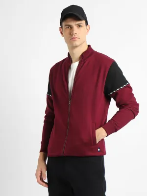 Men's Mock Neck Regular Fit Panelling Maroon Sweatshirt