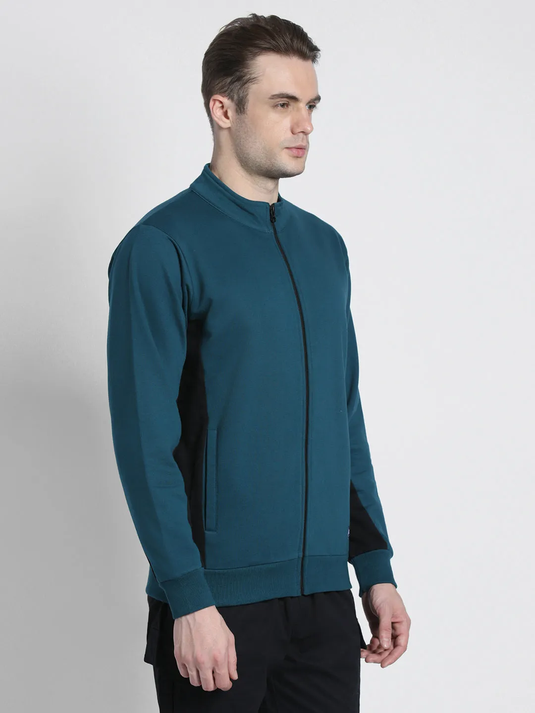 Men's Mock Neck Regular Fit Panelling Teal Sweatshirt