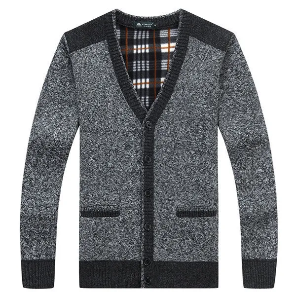 Mens Single Breasted Thicken V-Neck Cardigans