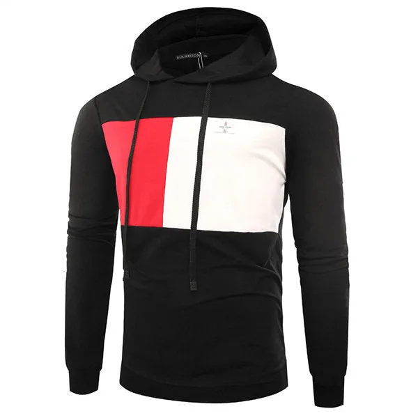 Mens Stylish Casual Contrast Color Slim Fit Thin Hoodie