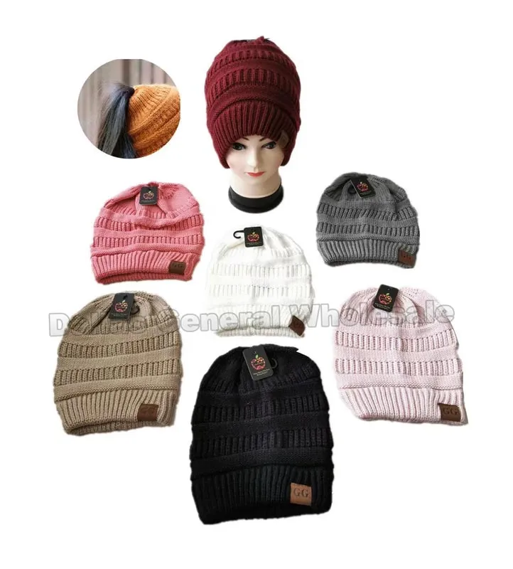 Messy Bun Hole Beanie Hats Wholesale