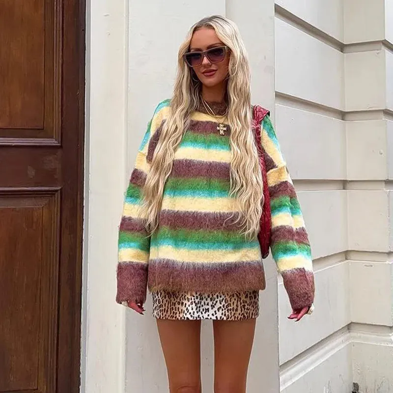 Multicolor Oversized Striped Pullover Sweater