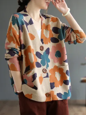 Open-Front Women's  Printed Flower Cardigan