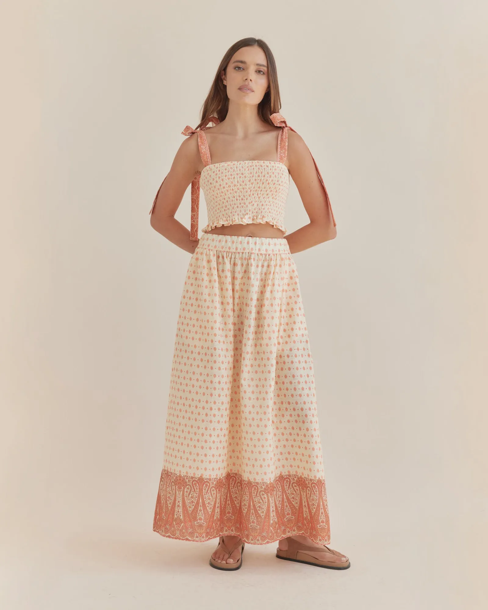 Peach Paisley Maxi Skirt