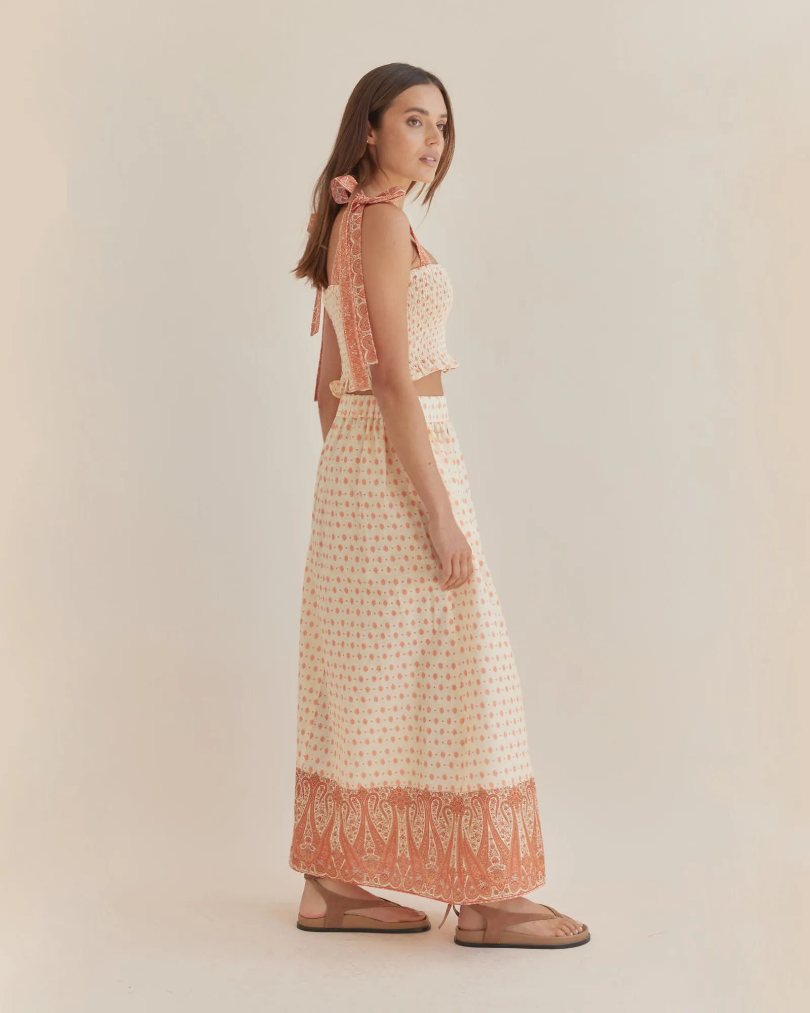 Peach Paisley Maxi Skirt