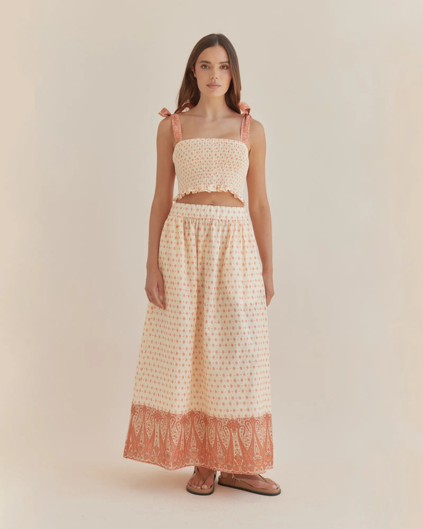 Peach Paisley Maxi Skirt