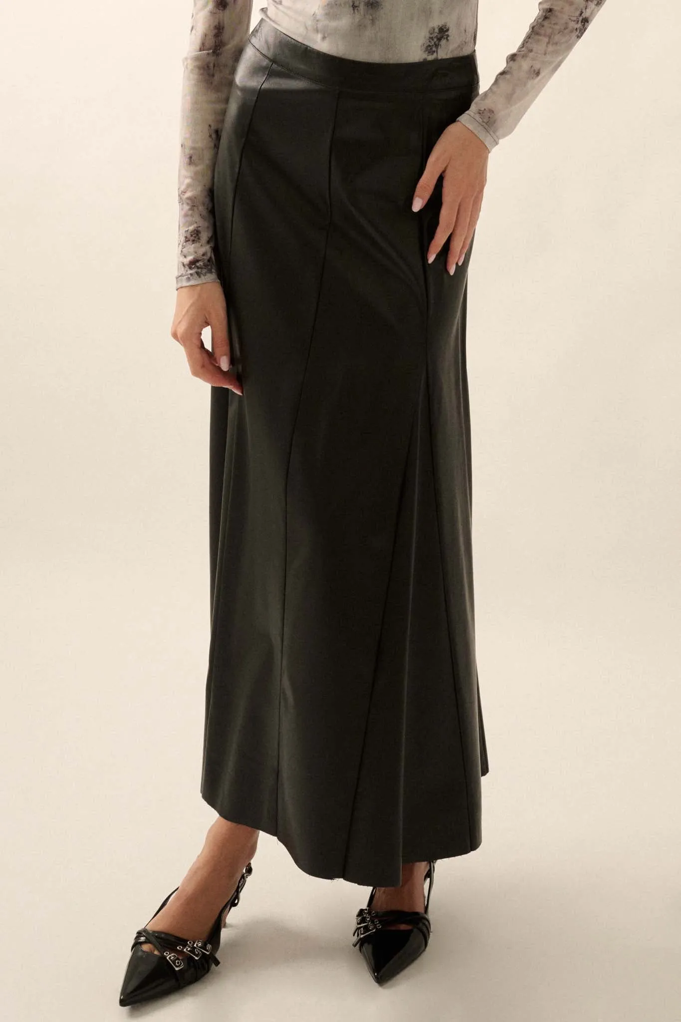 Perfectly Polished Vegan Leather A-Line Maxi Skirt