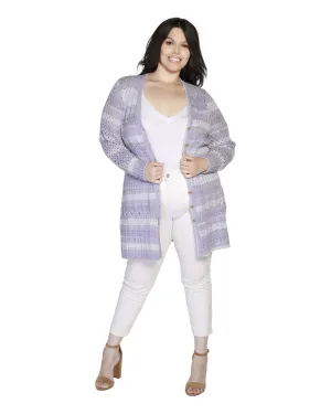 Plus Size Space Dye Button-Front Cardigan | Pale Iris Combo