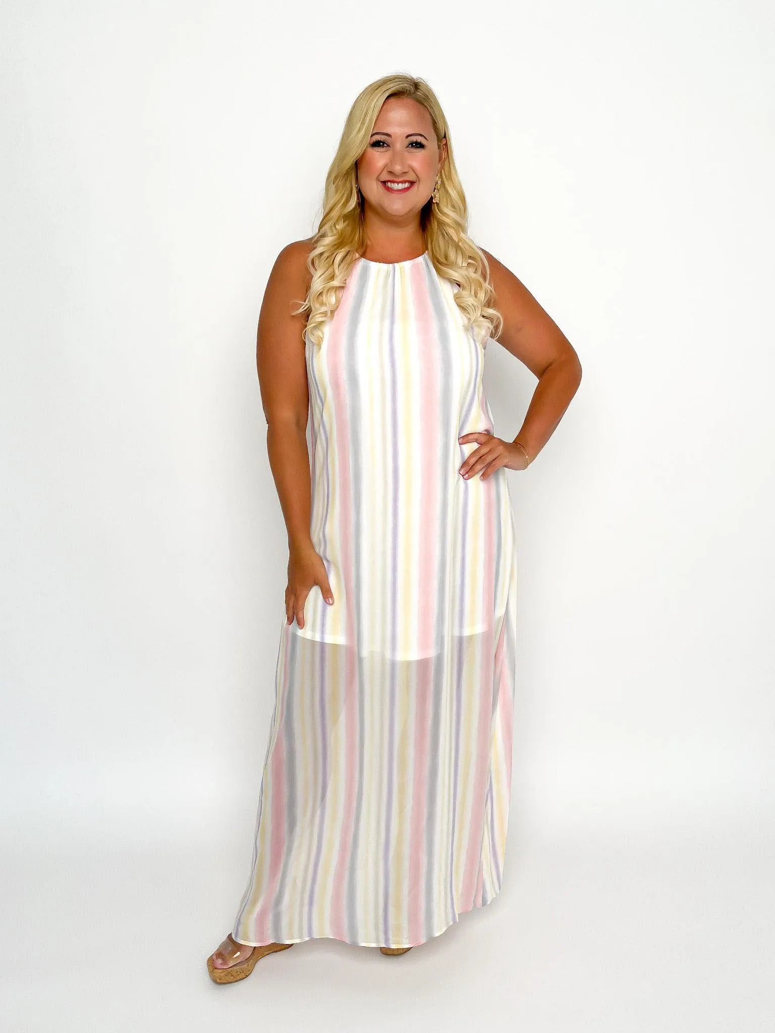 Sheer Striped Maxi Dress