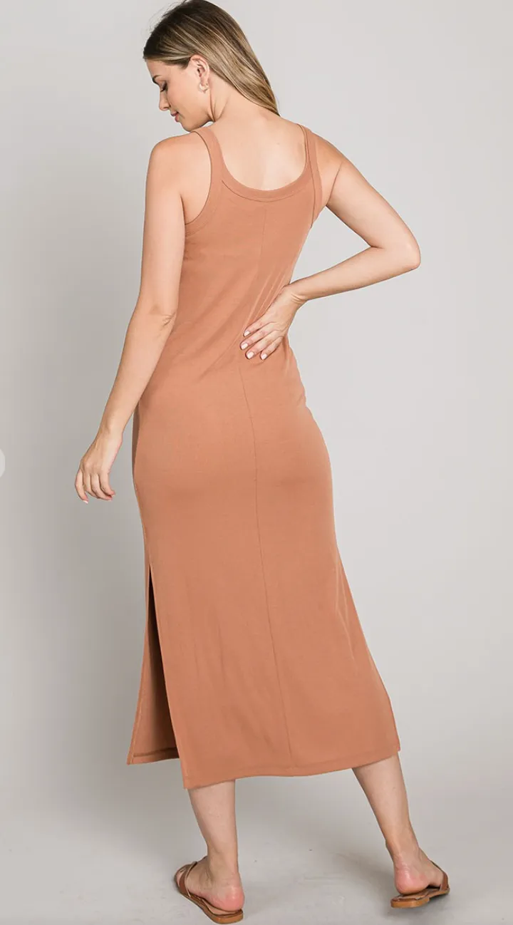 Soft Jersey Tank Dress In Caramel