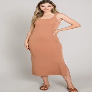 Soft Jersey Tank Dress In Caramel