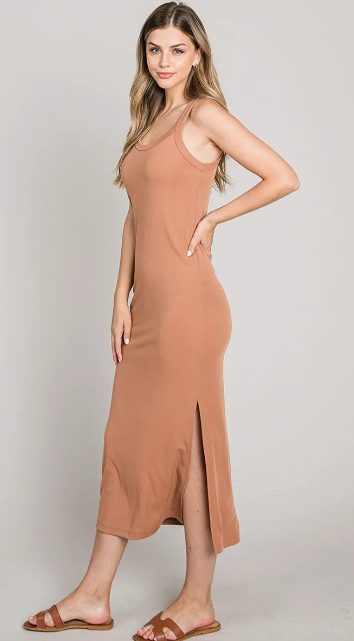 Soft Jersey Tank Dress In Caramel