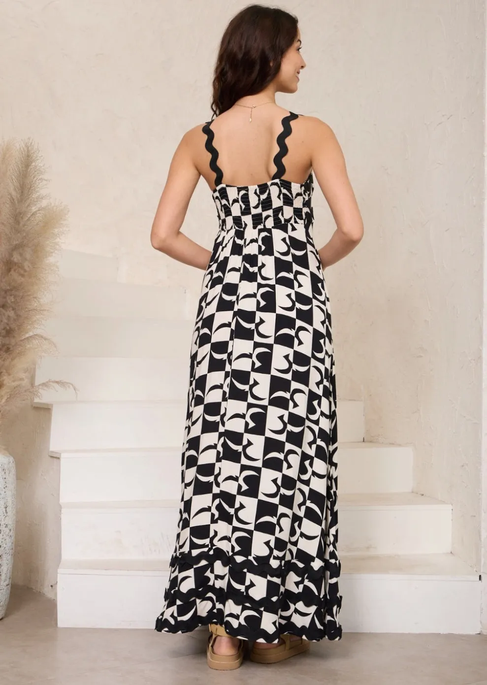 Summer Black/Cream  Ric Rac Maxi Dress