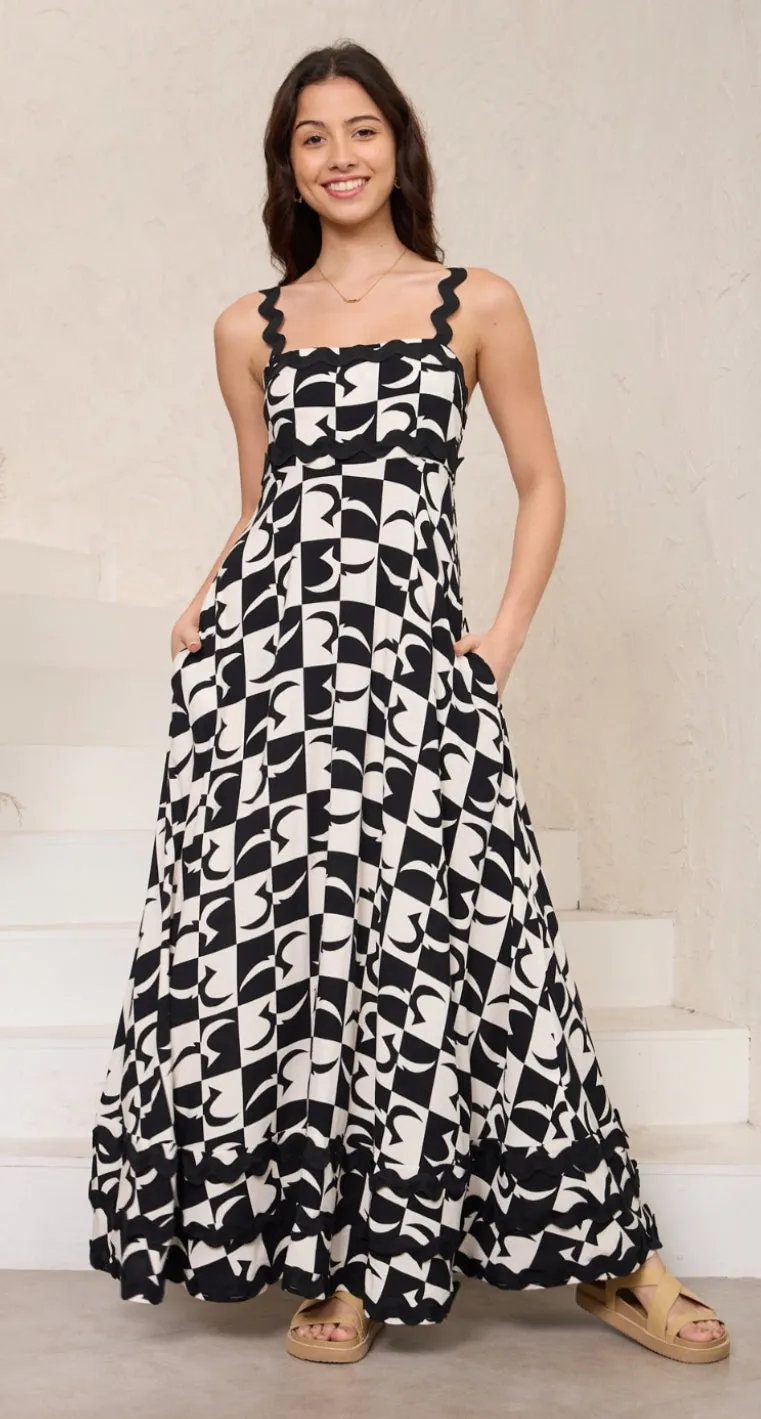 Summer Black/Cream  Ric Rac Maxi Dress