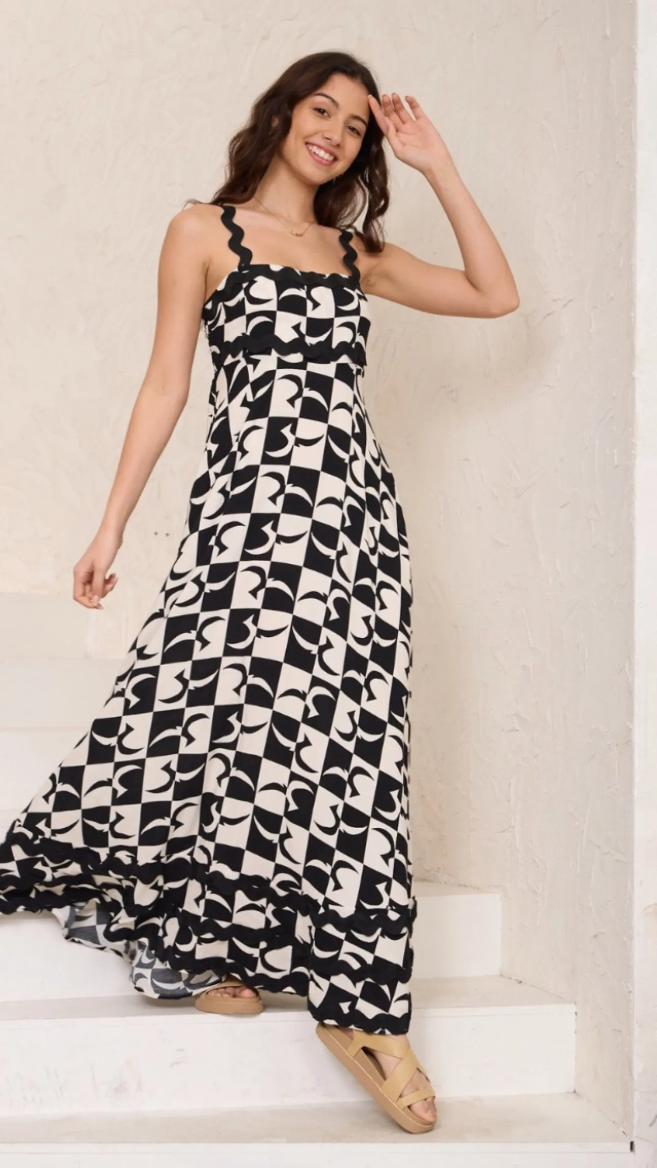 Summer Black/Cream  Ric Rac Maxi Dress