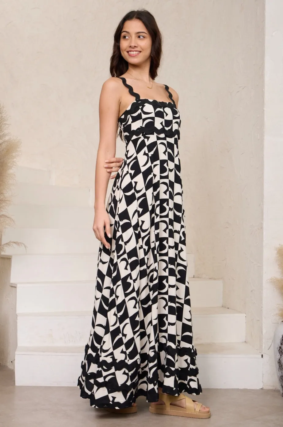 Summer Black/Cream  Ric Rac Maxi Dress