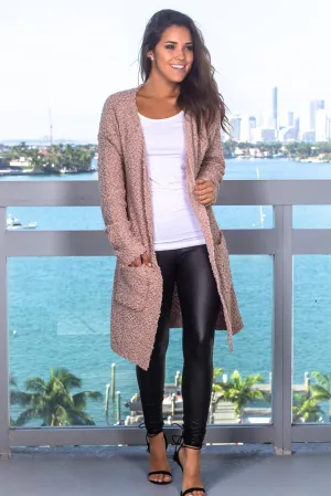 Taupe Fuzzy Open Cardigan